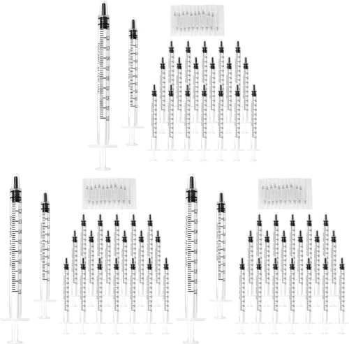 Vista 10 de Paquete de 20 jeringas de 1ml con tapa para líquido, jeringas pequeñas de plástico de 1cc con cubierta para mascotas orales, laboratorios