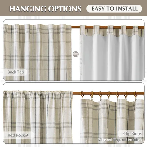 Vista 6 de DriftAway Cortinas de felpilla de lino a cuadros 100% opacas de 96 pulgadas Beige