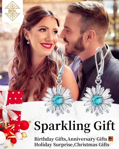 Vista 3 de BDL Genuine Turquoise Jewelry for Women, Sterling Silver Earrings and Necklaces for Women, Leverback Dangle Drop Earrings Jewelry