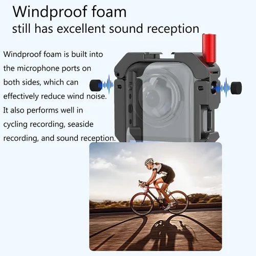 Vista 5 de Insta 360 X5 - Carcasa de aluminio de metal con doble abrazadera y tapa de lente de silicona, protector de pantalla para Insta360 X5 X 5, kit