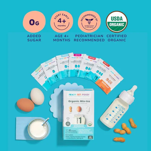 Vista 4 de Ready Set Food Stage 1 - Mezcla de alimentos orgánicos para bebés, kit de introducción temprana de alérgenos para bebés de más de 4 meses, huevos