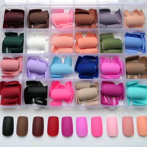 Vista 4 de LoveOurHome 576 uñas cuadradas a presión, uñas postizas medianas con pegamento mate, uñas acrílicas medianas a presión, uñas postizas cuadradas