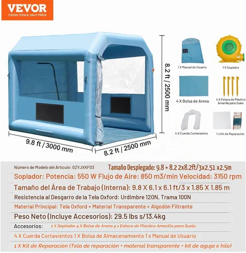 Vista 7 de VEVOR Cabina de pintura inflable, cabina de pulverización inflable de 9.8 x