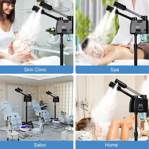 Vista 6 de FLOLXNB Vaporizador facial profesional, vaporizador facial 2 en 1, vaporizador esteticista con boquilla caliente y fría, vaporizador facial digital