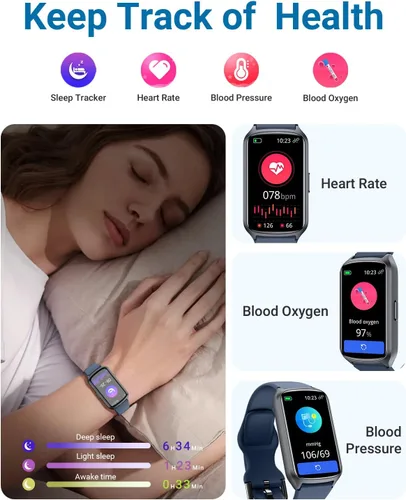 Vista 4 de Amzhero Rastreador de salud y fitness con monitor de frecuencia cardíaca 24/7, oxígeno en sangre, presión arterial, rastreador de sueño