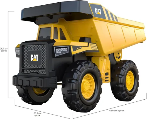 Vista 4 de CAT Juguetes de construcción, Camión volquete de acero de 16" - Cuerpo de acero real, cama basculante funcional, ruedas todo terreno extragrandes