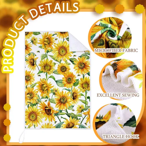 Vista 5 de Geyoga 6 Piezas Toallas de Cocina de Girasol Toallas de Platos Absorbentes Paños de Té Decorativos para Cocina de Verano Baño Decoración del Hogar