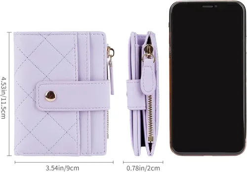 Vista 12 de Cartera de cuero para mujer, pequeña, compacta, plegable, con bolsillo para monedas con cremallera