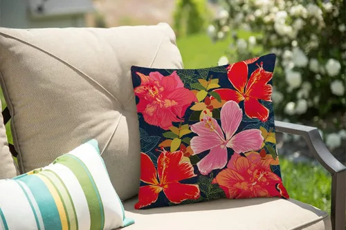Vista 60 de Solekla Funda de almohada cuadrada de lino y algodón con flores blancas y negras, funda de cojín decorativa para sofá de 18 x 18 pulgadas Sl157