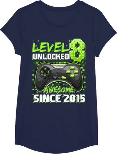 Vista 62 de Level 8 Unlocked Awesome 2015 Video Game 8th Birthday Boy T-Shirt, Negro
