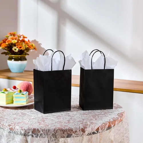 Vista 4 de SUNCOLOR 25 bolsas pequeñas de regalo negras con asas, mini bolsas de regalo de 6 pulgadas para recuerdos de fiesta, golosinas y recuerdos de boda