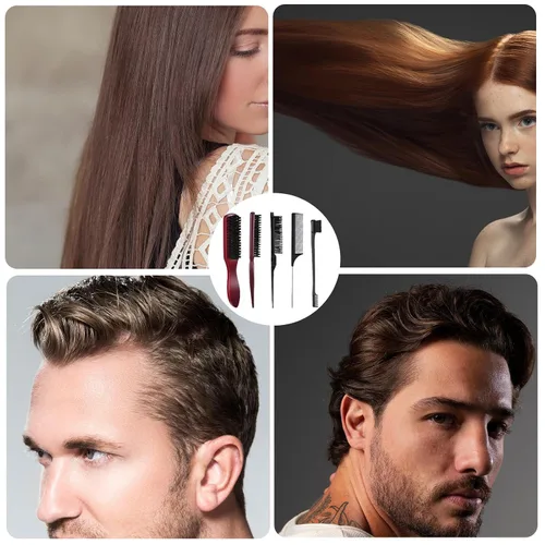 Vista 7 de cobee Juego de 5 cepillos de pelo con parte trasera lisa, cepillo de cerdas para control de bordes, peine de burlas, palo de cera para cabello