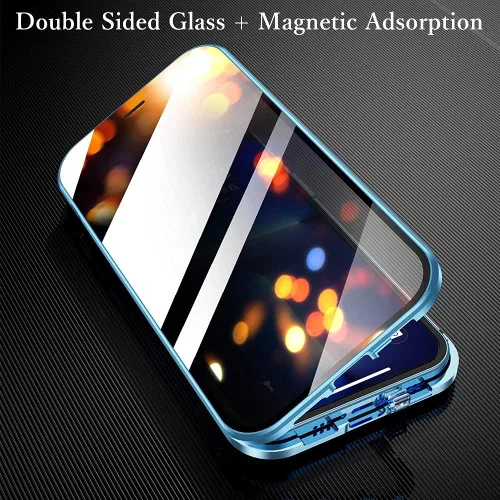 Vista 6 de Funda antimiradas con cerradura para iPhone 13 Pro, funda magnética de vidrio con protector de lente de cámara integrado, protector de pantalla