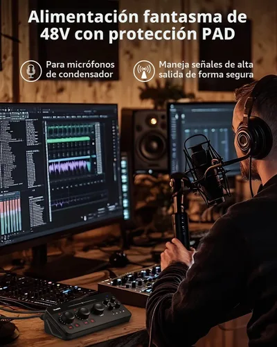 Vista 5 de BlueAVS Interfaz de audio USB, interfaz de audio de 2 entradas/4 salidas con 2 entradas combinadas XLR/TRS, grabación de 24 bits/192 kHz