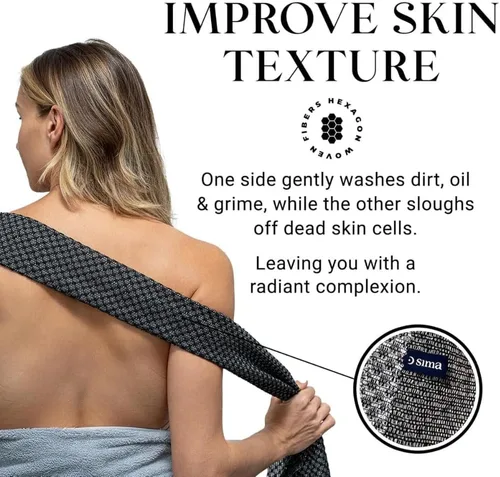 Vista 4 de Toalla exfoliante para la cara y el cuerpo - Toalla exfoliante japonesa con fibras hexagonales, exfoliante corporal con 2 lados para frotar y lavar