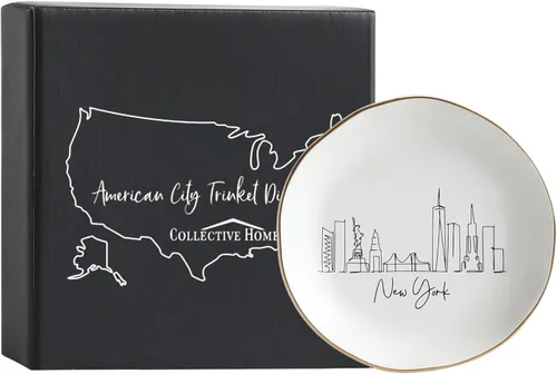 Vista 3 de COLLECTIVE HOME - Plato de joyería Skyline, plato de cerámica para baratijas, bandeja de joyería de paisaje, placa decorativa de vista de la ciudad