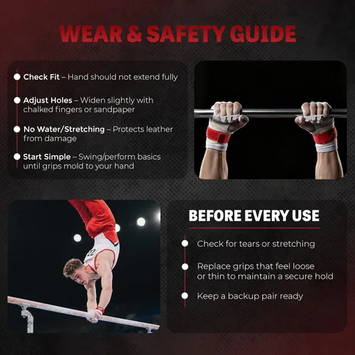 Vista 14 de Reisport Agarres de gimnasia de barra alta para hombre, empuñaduras de cuero duradero para barras de gimnasia para hombres y niños