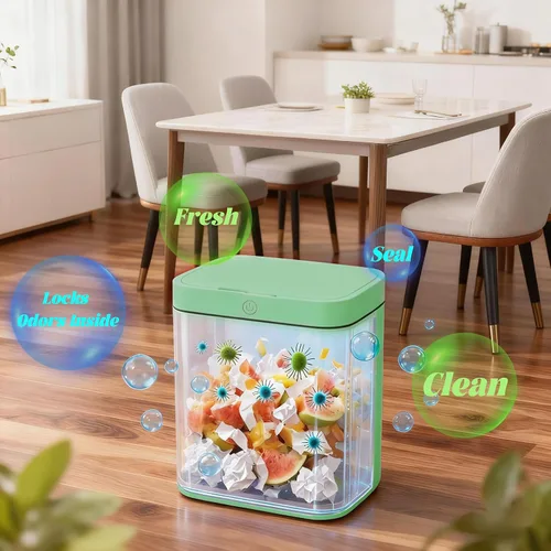 Vista 5 de Bote de basura con sensor de movimiento, automático de 4 galones con tapa hermética sellada, recargable por USB, compacto para baño, cocina