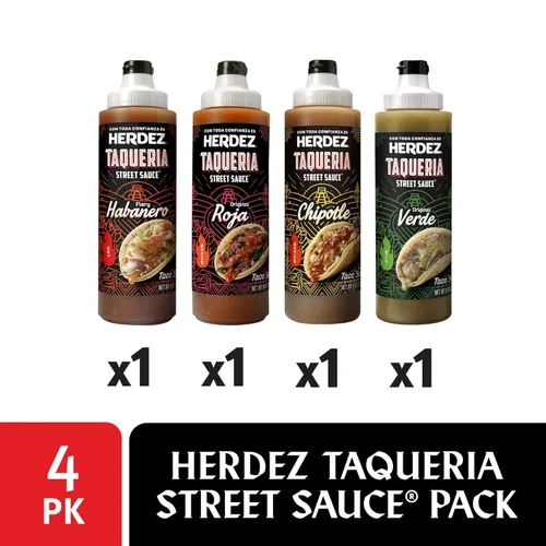 Vista 3 de HERDEZ TAQUERIA STREET SAUCE, paquete variado con Habanero, Verde, Roja y Chipotle, botellas exprimibles de 9 onzas (paquete de 4) – Auténtico sabor