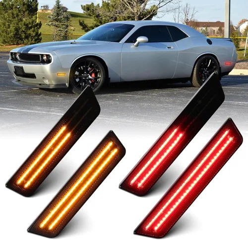 Vista 8 de Luces LED blancas de marcador lateral para Dodge Challenger 2008 2009 2010 2011 2012 2013 2014 luces reflectoras de señal de parachoques delantero