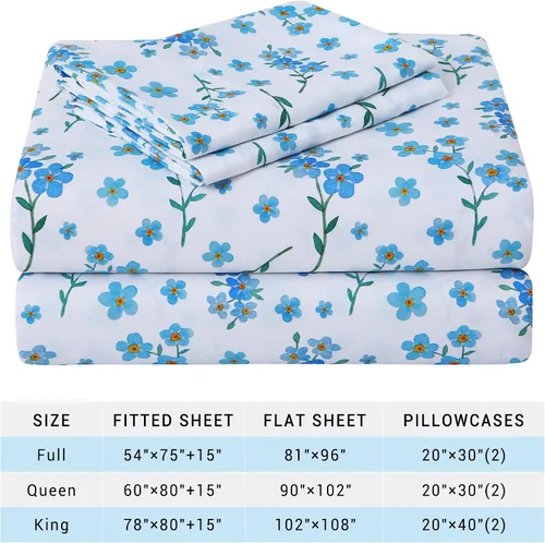 Vista 7 de Viviland Juego de sábanas tamaño individual con estampado de flores azules frescas de 3 piezas, sábanas de microfibra suave y transpirable