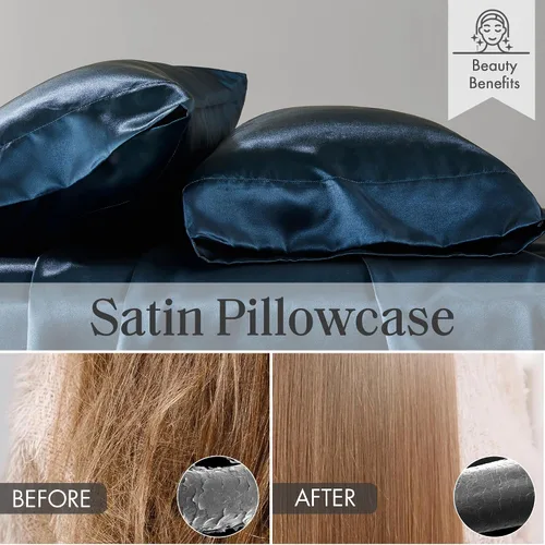 Vista 90 de Madison Park Essentials - Juego de sábanas de satén de lujo y sedoso con brillo natural, bolsillo elástico de 14 pulgadas para colchones de hasta 16