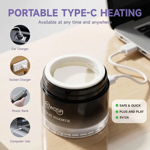 Vista 4 de Calentador de cera de nariz para hombre, mini calentador de cera para eliminación de vello de nariz, cejas, oído, derretidor de cera portátil USB