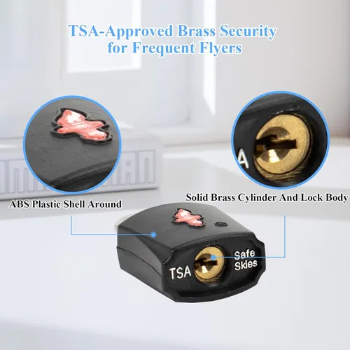Vista 5 de TSA Candados para equipaje (paquete de 3) Candados con llave de núcleo de latón para maletas, armarios de gimnasio y mochilas escolares Cerradura