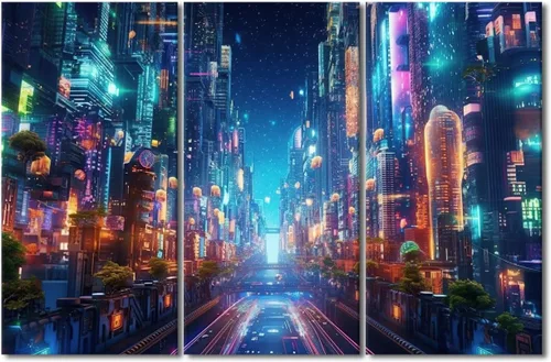 Vista 32 de Lienzo decorativo para pared de sala de estar, lienzo Cyberpunk, decoración de pared de 3 paneles, decoración de pared para el hogar, dormitorio