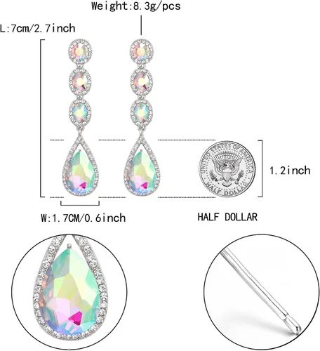 Vista 6 de Flyonce Pendientes colgantes con diamantes de imitación de cristal multi lágrima
