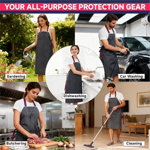 Vista 6 de GoldPig Thick Rubber Apron: Waterproof, Chemical Resistant, Adjustable Neck & Belt for Dishwashing, Gardening, Butchering