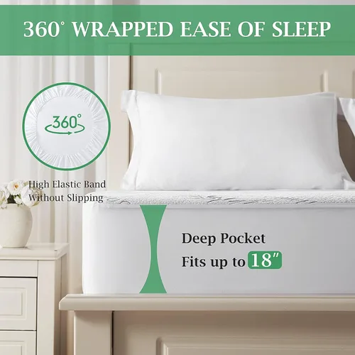 Vista 3 de Lysam Protector de colchón King, funda de colchón refrescante impermeable, 76 x 80 pulgadas, funda de cama silenciosa, transpirable, suave, lavable