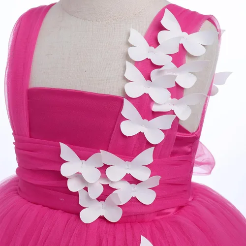 Vista 5 de Vestido de tutú con lentejuelas y lazo alto y bajo, vestido de pétalos de encaje, princesa, concurso, boda, fiesta de cumpleaños, vestido formal