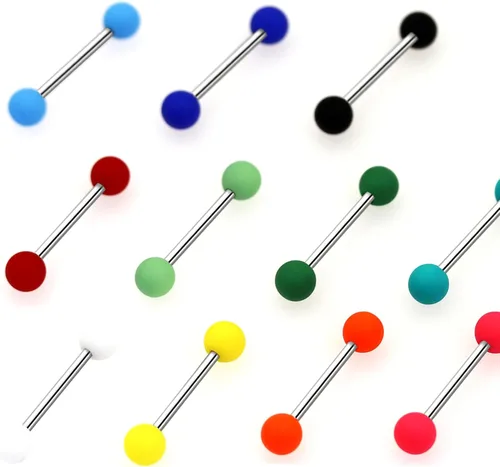Vista 3 de Anillos de pezón de acero inoxidable 14G, bolas acrílicas sólidas, barras rectas, lengua, anillo de 0.630 in (58 pulgadas) para piercing corporal
