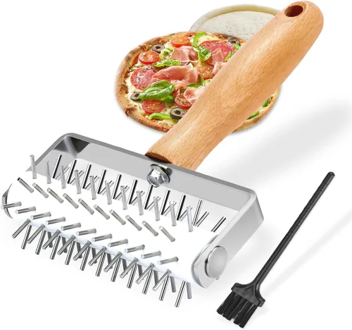 Vista 8 de Docker para masa de pizza, rodillo de masa de alta calidad con picos de acero inoxidable, herramienta de acoplamiento de pizza resistente que evita
