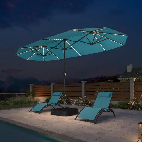 Vista 47 de PURPLE LEAF - Sombrilla de mercado de patio de 13 pies con base rectangular doble cara, sombrilla de mesa para exteriores con manivela, 12 varillas