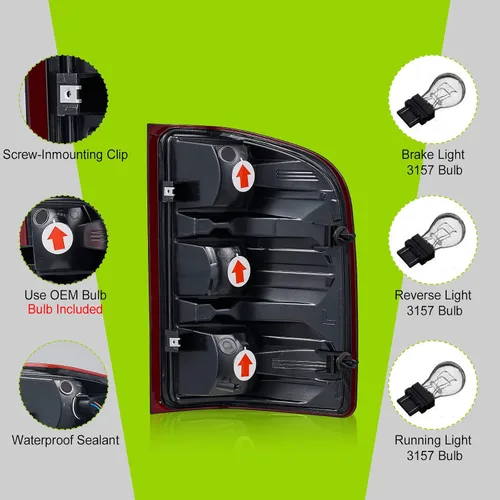 Vista 6 de Luces traseras compatibles con Chevy Silverado 1500 2500 HD 3500 HD 2007-2013 GMC Sierra 2500 HD 2012-2014 Luces traseras sin arnés de cableado