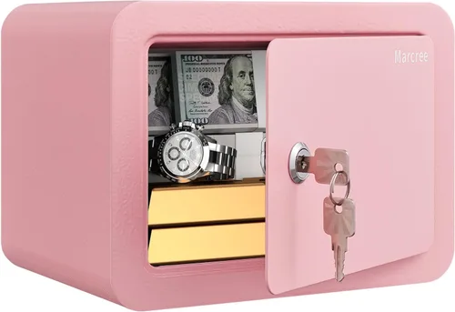 Vista 10 de Marcree Caja fuerte de 0.23 cachorros, pequeña caja fuerte con llave, mini caja fuerte para el hogar para dinero, monedas y efectivo, cajas fuertes