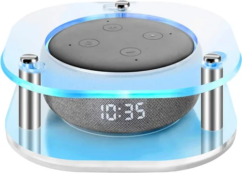 Vista 3 de Geekria - Carcasa acrílica transparente compatible con Echo Dot (3ª generación) altavoz inteligente con reloj, soporte para altavoz de pared