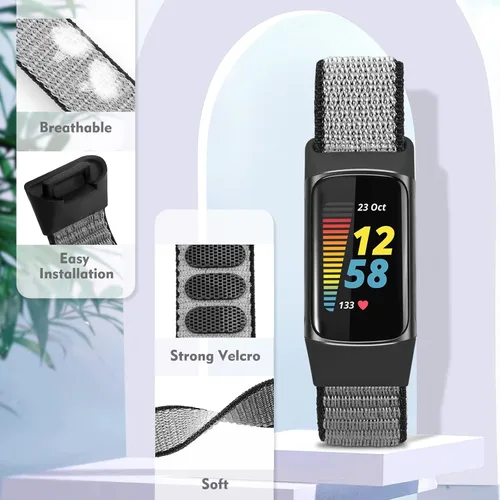 Vista 5 de Compatible con Fitbit Charge 5 bandas para mujeres y hombres, correa deportiva de nailon suave y transpirable con velcro para Fitbit Charge 5