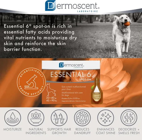 Vista 9 de Dermoscent Essential 6 spot-on - Cuidado de la piel para perros con caspa y alivio de alergias con aceite de vitamina E - Antipicazón para perros