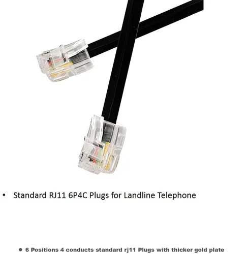 Vista 3 de Vthahaby Paquete de 3 cables de extensión de teléfono fijo de 6 pies con enchufe RJ-11 6P4C estándar para teléfono fijo y fax (negro)