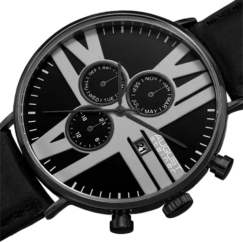 Vista 2 de August Steiner AS8212 - Reloj multifunción para hombre con esfera con patrón único con correa de cuero genuino