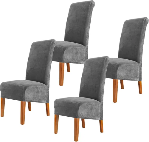 Vista 23 de Fundas elásticas para sillas de comedor, fundas protectoras de asiento extraíbles de terciopelo suave para sillas Parson (2, beige)
