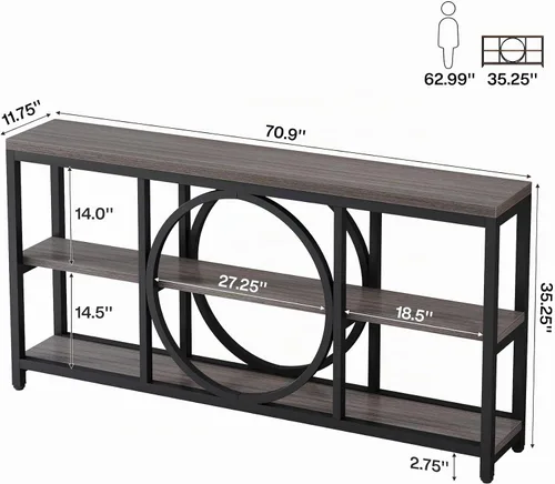 Vista 2 de Tribesigns Mesa consola extra larga de 70.9 pulgadas para entrada, mesa de sofá detrás del sofá con estantes de almacenamiento de madera de 3