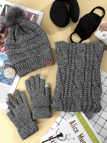 Vista 5 de Motarto Conjunto cálido de invierno, gorro de punto, bufanda y guantes calentadores de oídos, para hombres y mujeres, cubierta cálida para clima frío