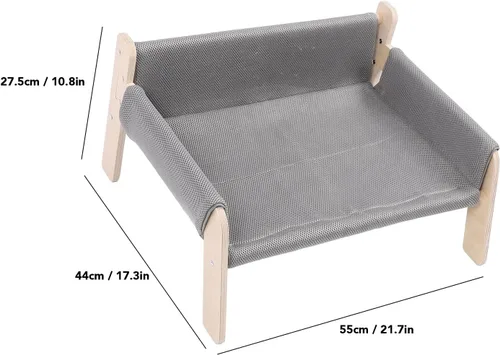 Vista 9 de Cat Hammock, High Strength Pine Wood Minimalist Design Elevated Multifunctional Cat Furniture, Elevated Bed with for Cats Kittens and Puppies (Grey)