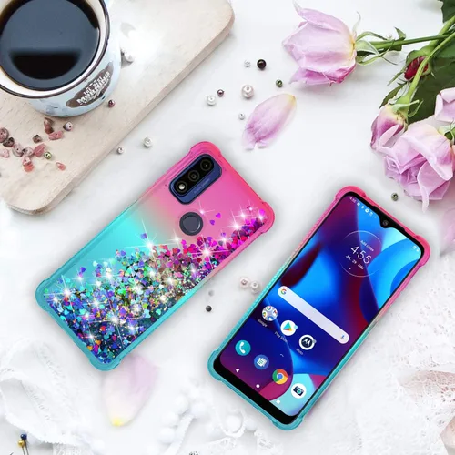 Vista 6 de Funda para teléfono Moto G Pure, Moto G Play 2023 con protector de pantalla HD, diseño de arena movediza con purpurina líquida flotante en degradado