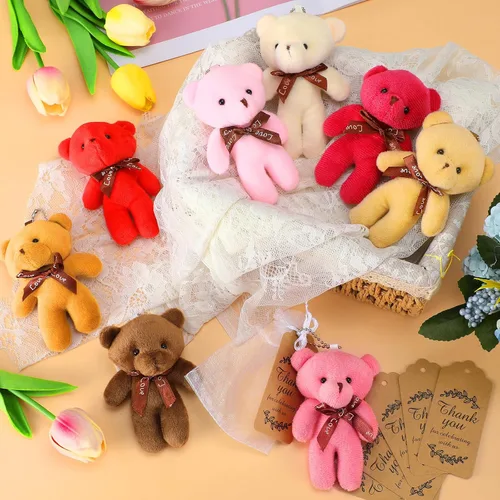 Vista 5 de Fumete 40 juegos de osos para baby shower de 4.7 pulgadas, osos pequeños a granel, osos de peluche, llavero pequeño, adornos colgantes con bolsa