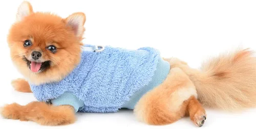 Vista 4 de SMALLLEE_LUCKY_STORE Suéter de forro polar Sherpa para mascotas, suéter de cuello alto con anillo en D, sudadera suave para perros pequeños, gatos